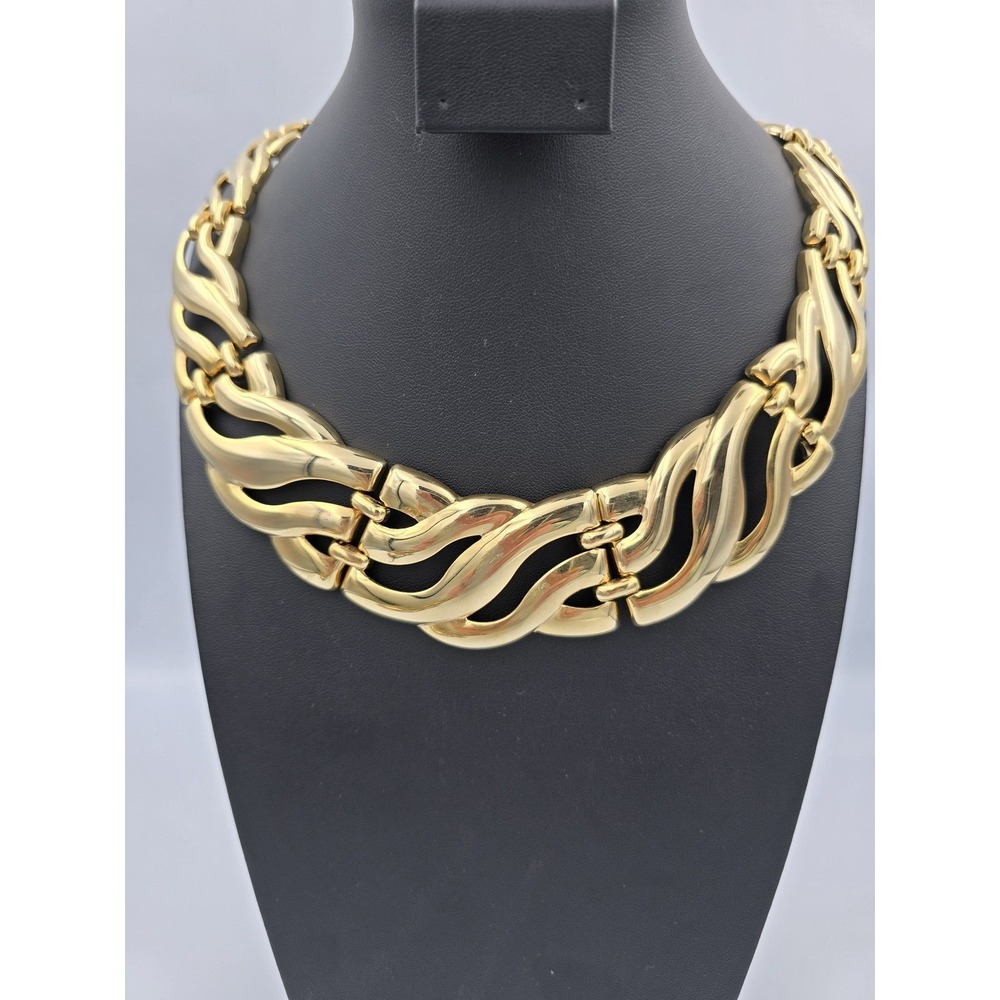 Vintage Gold Tone Swirl Link Collar Necklace Bold Statement Jewelry